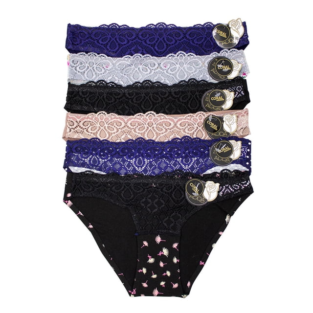 Paquete de Pantaletas Adda Lingerie Modelo Coral, De algodón sin costuras, frente de encaje