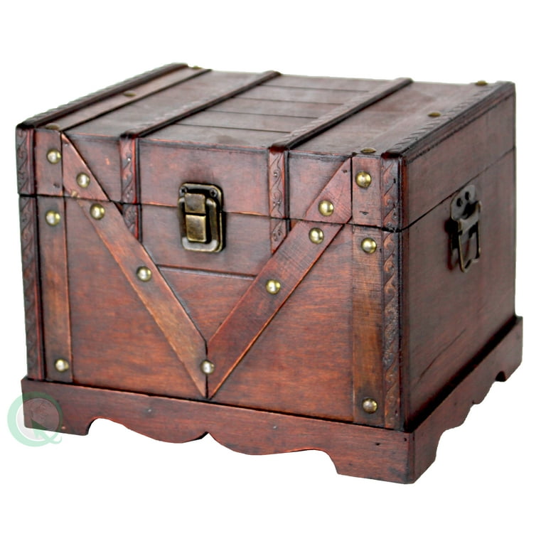 Set of 3 Wooden Treasure Chest Box, Antique Decorative Storage Trunks