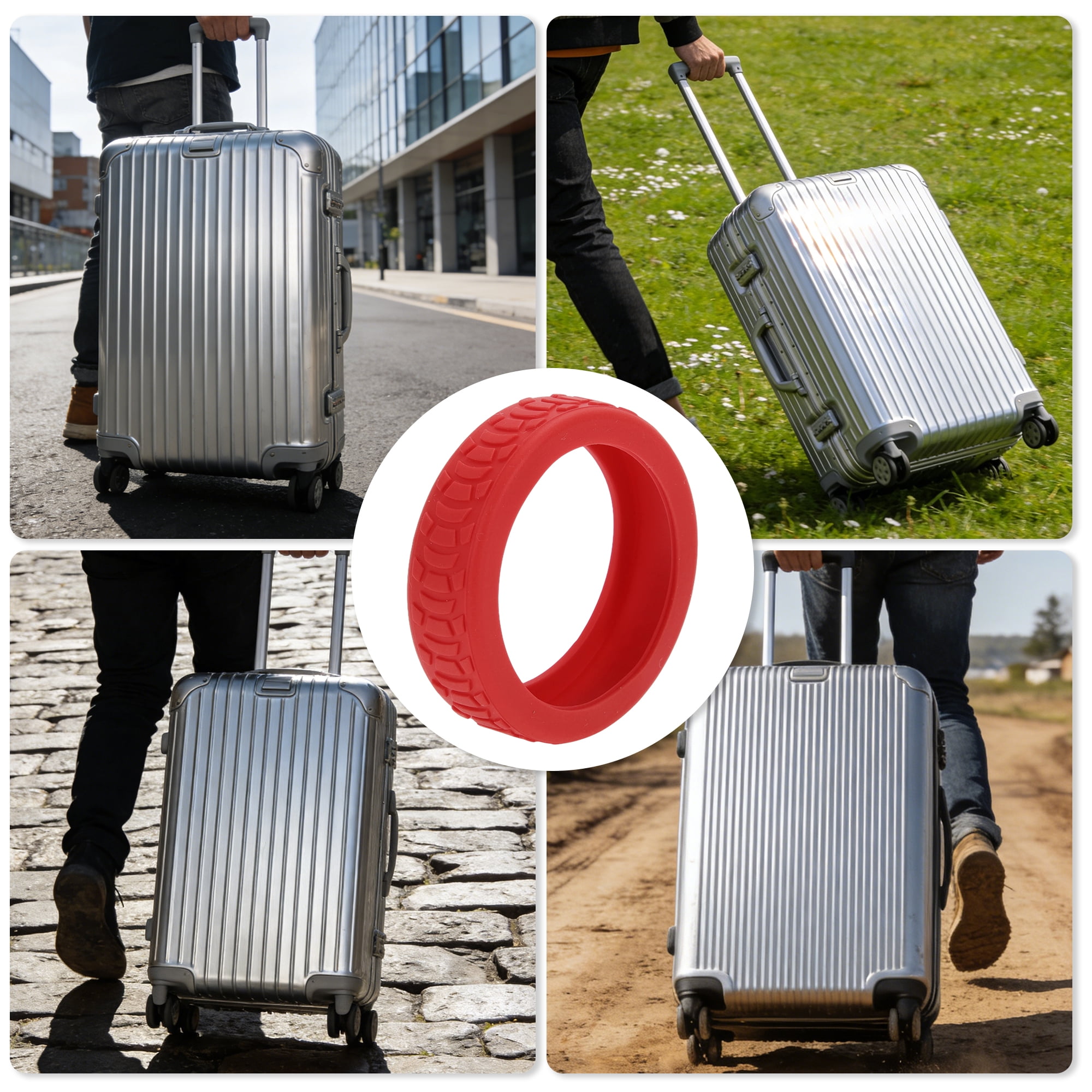Unique Bargains Durable Convenient Luggage Wheel Covers for Travel 4Pcs Red