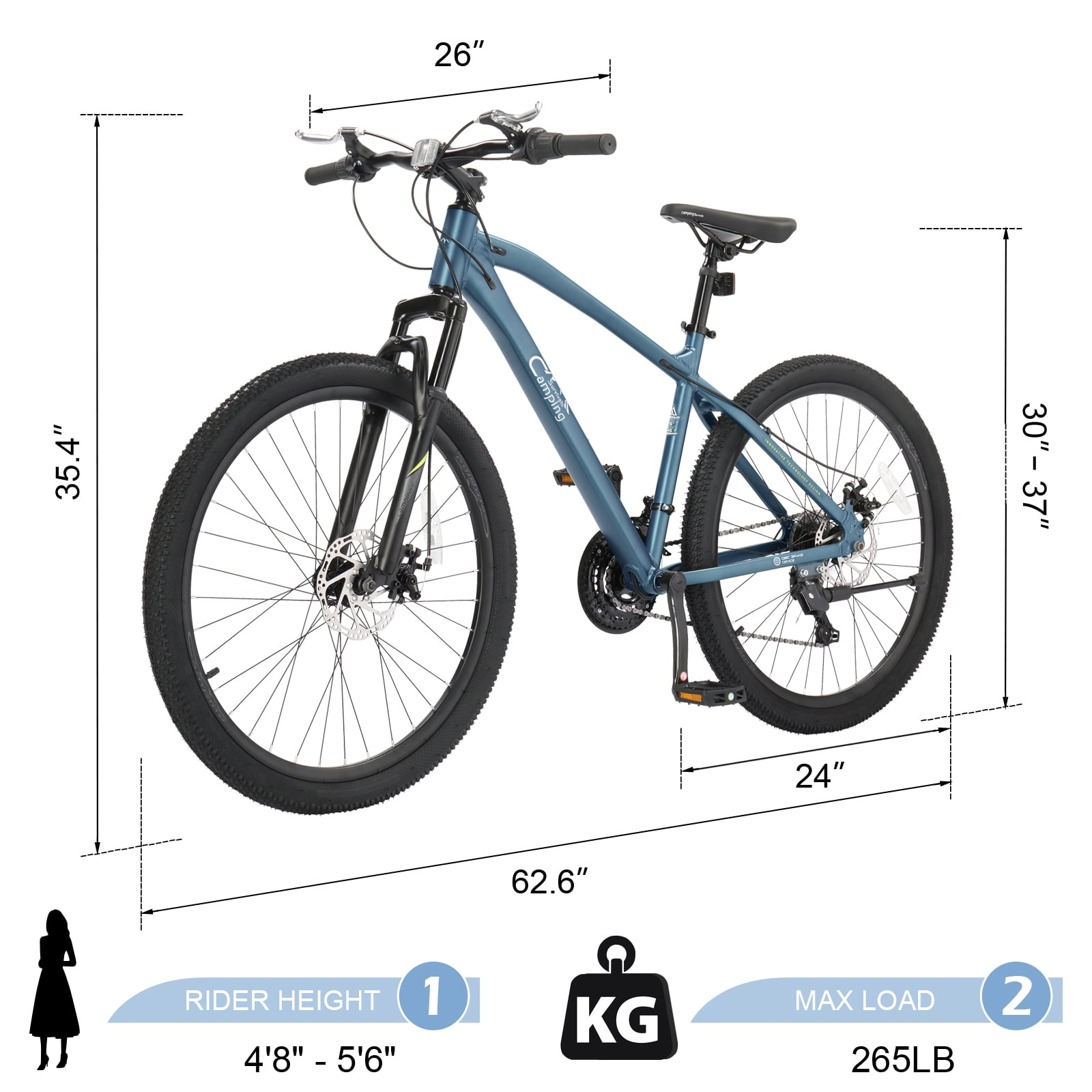 UBesGoo 24in Mountain Bike for Adults, Aluminum Frame Lightweight 21 Speeds Men/Women Bike with Dual Disc Brake, Twist Shifters, Gray Blue
