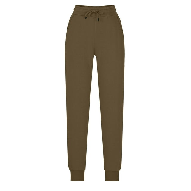 JGGSPWM (M-5XL) Plus Size Women's Solid Color Drawstring Pants with Pockets Elastic Waist Sports Breathable Pants Sweatpants Brown XXL