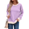 thumbnail image 3 of Sudadera Informal de Larga para Mujer, Cuello Redondo, Holgada, , con Ribete en Contraste. Púrpura L, 3 of 9