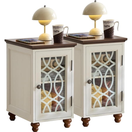 Narrow Side Table Set of 2 Farmhouse Nightstand with Storage Shelves Bedside Tables End Table for Bedroom Modern Wood Nightstand Living Room White
