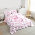 thumbnail image 3 of jejeloiu Pink Ribbon Bowknot Queen Comforter Set,Letter S Print Bedding Comforter Set For Girls Women Reversible 3pcs, 3 of 8