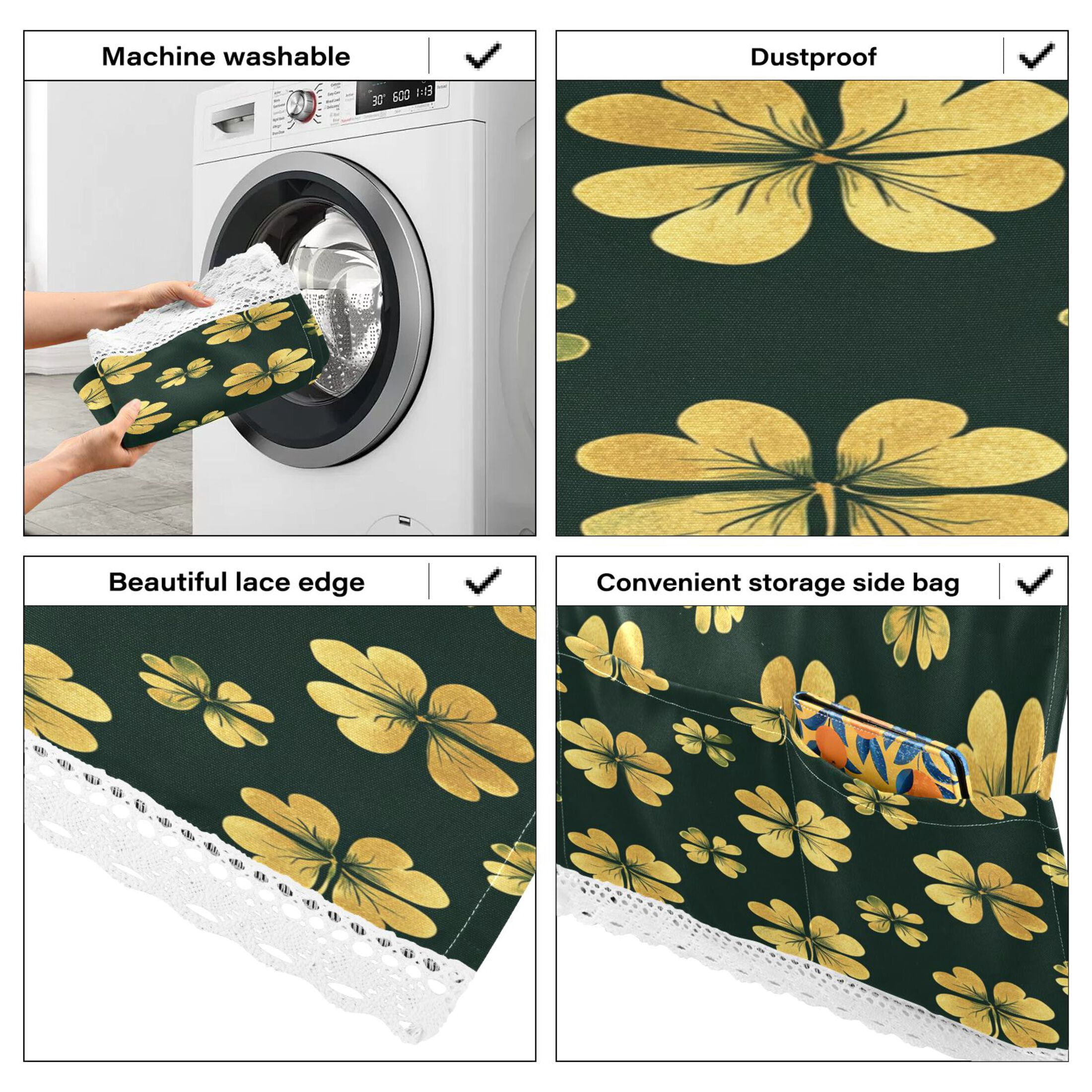 WOBOGO St Patricks Pattern Of Golden Shamrocks Washing Machine Cloth Dryer Refrigerator Top Cover Protective Non-Slip Mat For Kitchen Laundry