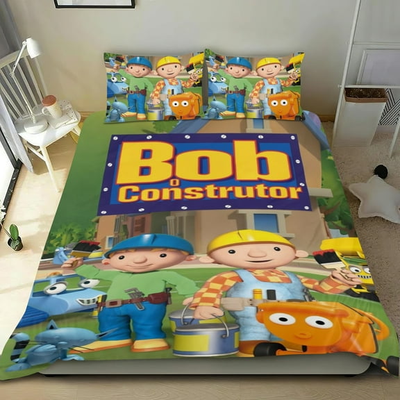 Bedding Set For Bob the Builder Comforter Cover Set Cute Duvet Cover Sets Super Soft Teens Bedding Set Kids Bedroom Gifts,1 Duvet Cover with 2 Pillowcases Twin 3 Piece