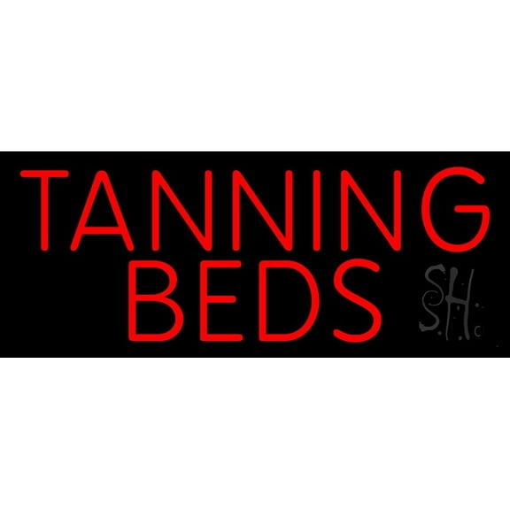 Tanning Beds LED Neon Sign 13 x 32 - inches, Black Square Cut Acrylic Backing, with Dimmer - Bright and Premium built indoor LED Neon Sign for Defence Force.