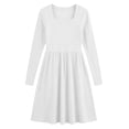 thumbnail image 5 of Tumotour Plus Size Fall Dress for Women's Solid Color Square Neckline High Waisted A-Line Mini Dress knitted Long Sleeve Slim T-Shirt Dress, 5 of 10