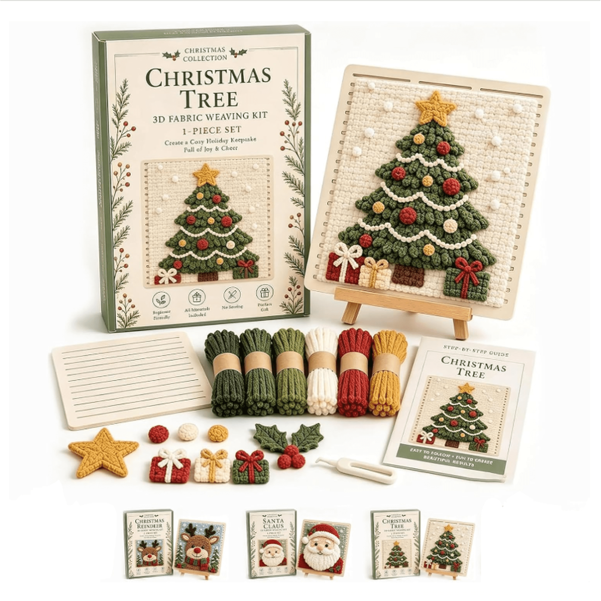 3D Christmas Fabric Weaving Kit No-Sew DIY Craft Set for Adults Holiday Fabric Art Festive Tabletop Decor Christmas Tree