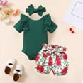 thumbnail image 2 of Romper Bodysuit for Baby Girls, Ruffle Sleeve Floral Short Set with Headband, Soft Cotton Blend, 3-24 Months, Green, 2 of 9
