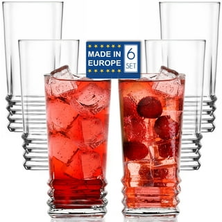 Leraze Set of 16 Heavy Base Ribbed Durable Drinking Glasses