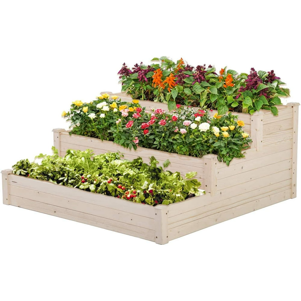 3Tier Garden Raise Bed Elevated Garden Bed Wood Planter Box Kit Wooden Elevated Planter Box for