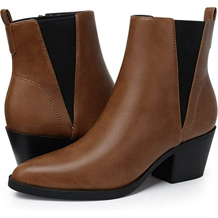 

SHIBEVER Women Pointed Toe Block Heel Chelsea Boots Female Chunky Heel Ankle Booties