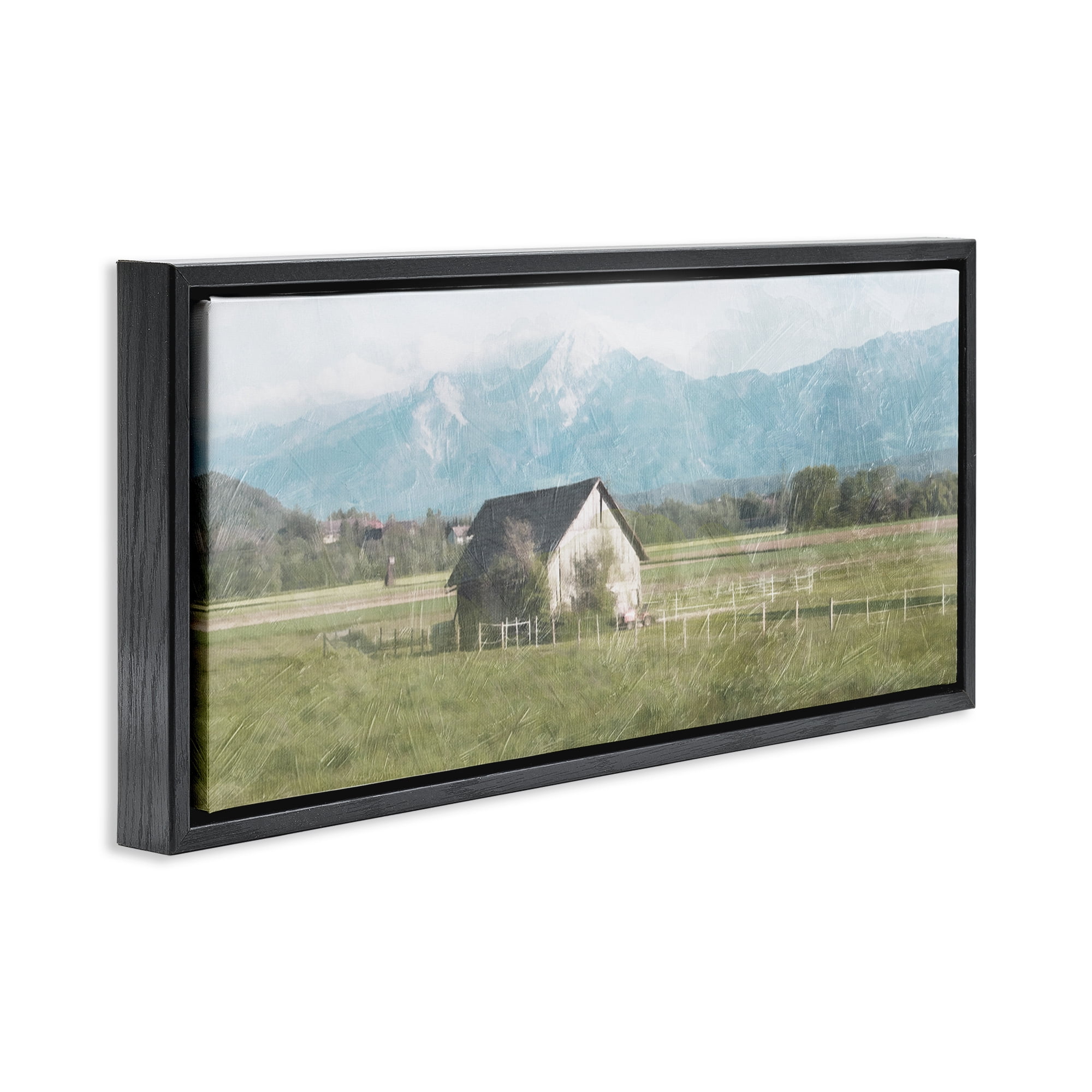 Stupell Industries Rustic Barn & Tractor Landscape & Nature Painting Black Floater Framed Canvas Art Print Wall Art, 25 x 11