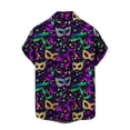thumbnail image 5 of Kctiaxy Mens T-Shirts Mardi Gras Button Down Short Sleeve Shirts Casual Vintage Print Elastic Lapel Collor Cardigan Top Summer Vacation Beach, 5 of 6