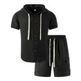 thumbnail image 4 of StSilkitty Men's 2 Piece Outfits Solid Color Short Sleeve Button down Hooded Shirts and Shorts Set Lightweight Soft Casual Outfit, 4 of 5
