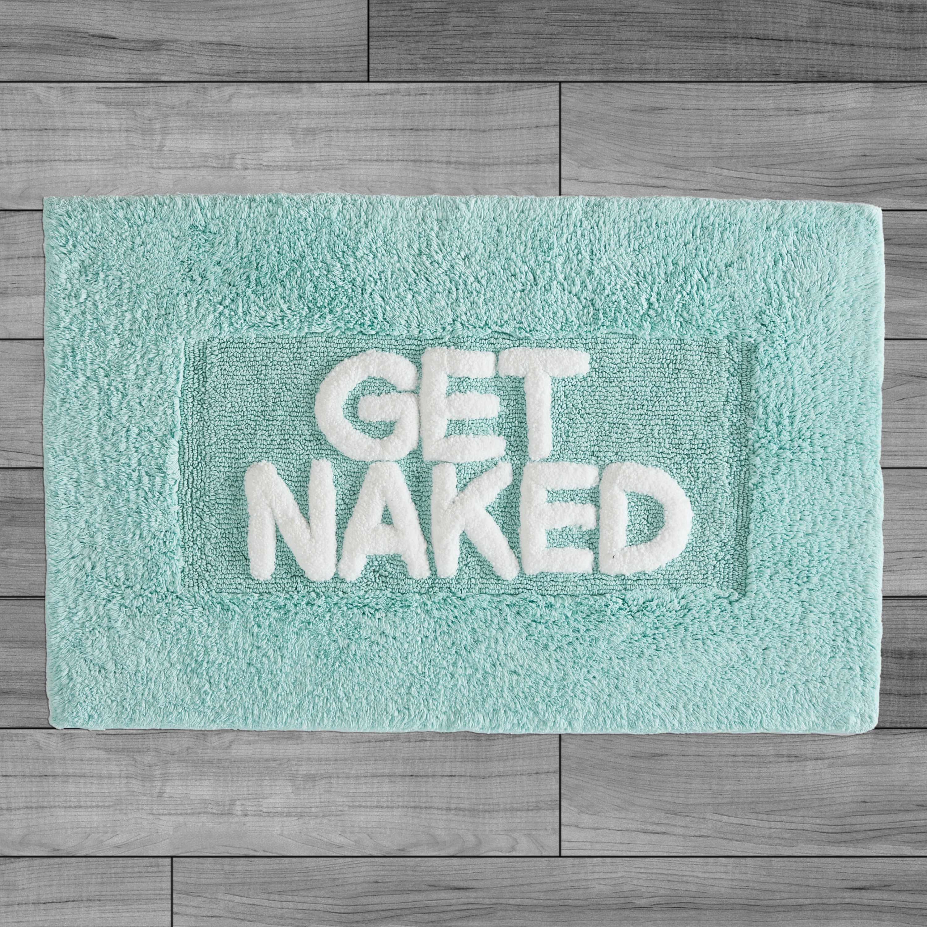 Jean Pierre "Get Naked" 21"x34" Cotton Bath Rug, Aqua