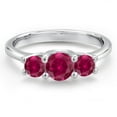thumbnail image 3 of Gem Stone King 14K White Gold Red Created Ruby 3-Stone Engagement Ring | 1.10 Cttw | Round 5MM and 4MM | Three Stone Wedding Anniversary Promise Ring for Women (Size 9), 3 of 6