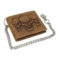 thumbnail image 4 of MARSHAL Triple Skull Bifold Wallet with Chain  RFID Blocking Genuine Leather 3 Skull Design Biker Wallet Tan, 4 of 8