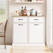 Roromall Double Tilt Out Trash Cabinet, Hidden Trash Storage Cabinet 20 gal, Freestanding White Garbage Can Cabinet for Kitchen Dining Living Room