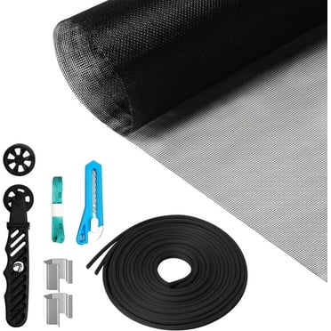 Snuopfy Window Screen Door Repair Kit, 48"x118" Screen Door Mesh Replacement Kit, Durable Fiberglass Black Window Screen kit with Tools, Rolling, Hook, Spline for Windows Doors Patio and Porch