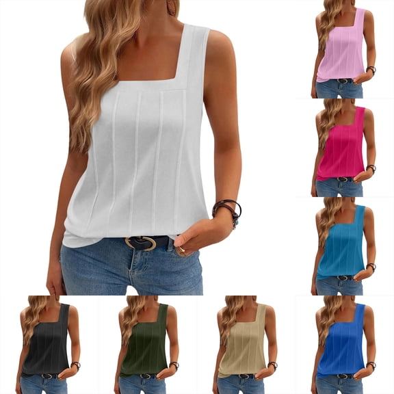 Summer Women's Wide Strap Square Neck Sleeveless Loose Fit Tank Top, Camel XL