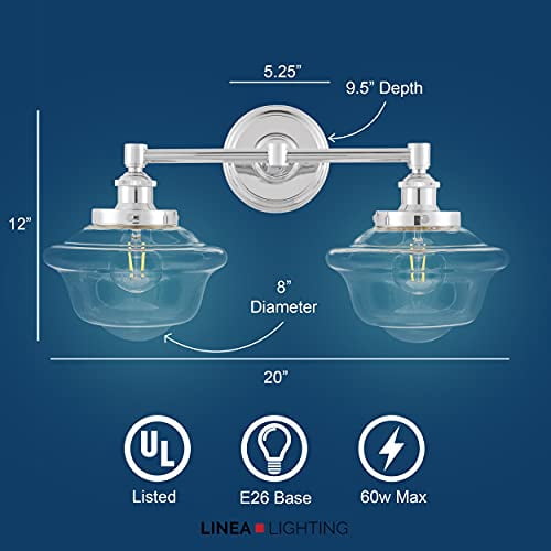 Linea di Liara Lavagna Farmhouse Polished Chrome Bathroom Light Fixtures Over Mirror 2-Light Bathroom Vanity Light Fixture Clear Glass Shades Modern Vanity Lights, Bulbs Included U