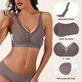 thumbnail image 4 of Qylux Bras For Women No Underwire Deep V Mesh Comfortable Bralette Seam-Free Full-Coverage Daily Bra，Coffee，XL, 4 of 9