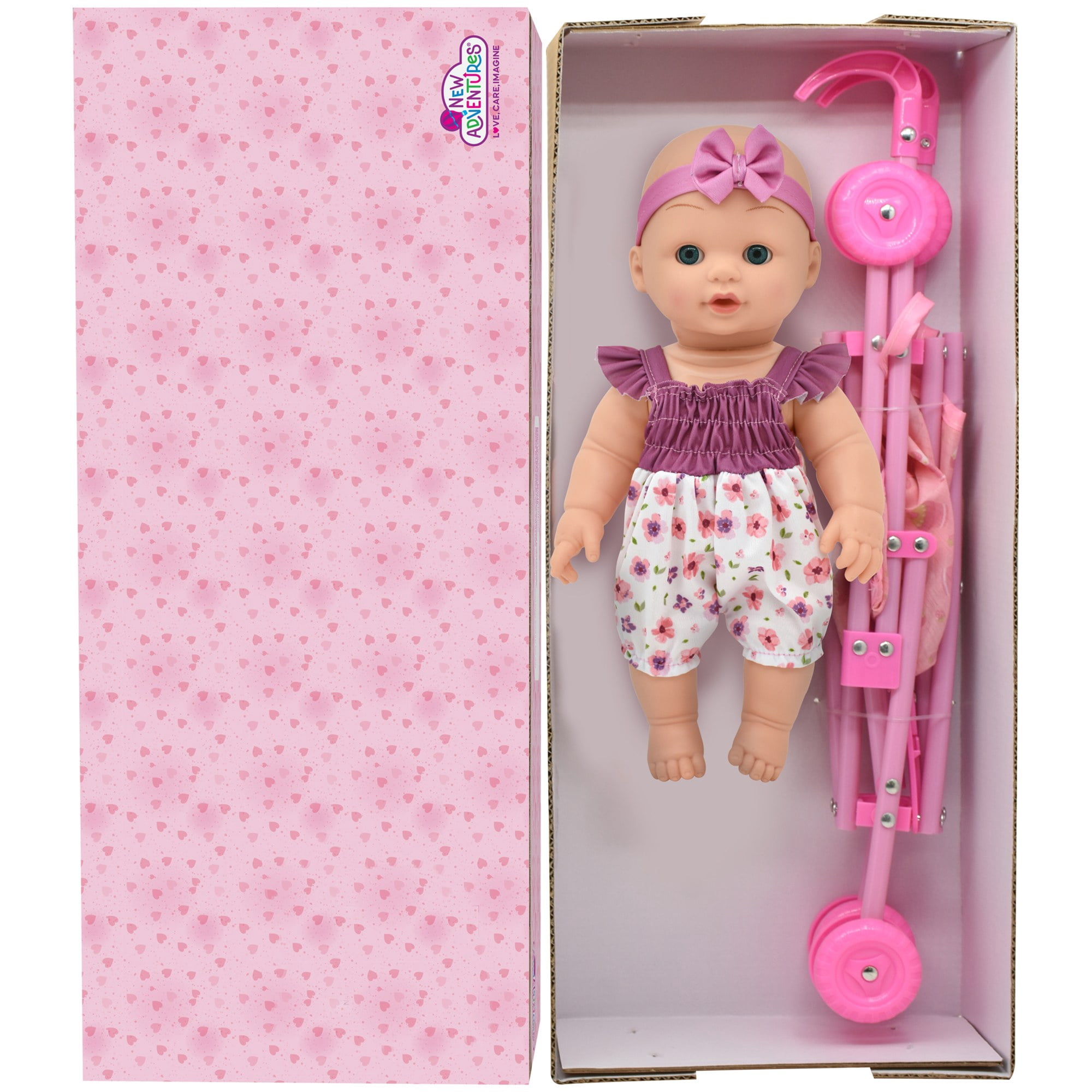 Little Darlings: Out For A Stroll - Cupcake Lollipop Pink & Blue Outfit - 12" Baby Doll & Foldable Toy Stroller, Soft Body, Treats Design, Kids Age 3+