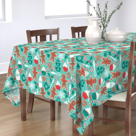

Cotton Sateen Tablecloth 70 x 90 - Gingerbread Christmas Treats Cookie Cupcake Candy Sweets Aqua Baking Holiday Print Custom Table Linens by Spoonflower