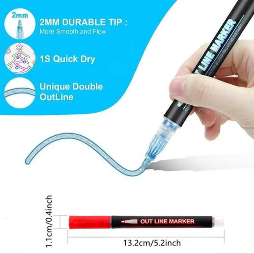 8/12/24/36/48 Colors Double Line Outline Art Pen Marker Pen Metallic Glitter Markers for Adults, Shimmer Dual-Line for Scrapbook Greeting Cards DIY Crafts Christmas Gifts