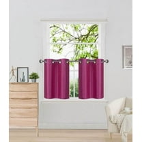 N29 Hot Pink 2-Piece Solid Faux Silk Short  Window Curtain Set, Two (2) Grommets Panels 30" Wide x 24" Length Each
