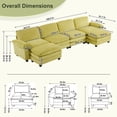 thumbnail image 4 of Ktaxon 155" W Sectional Convertible Sofa U Shaped Modular Couch with Double Chaise Corduroy Sleeper Set with 4 Oversized Seats Olive Green, 4 of 8
