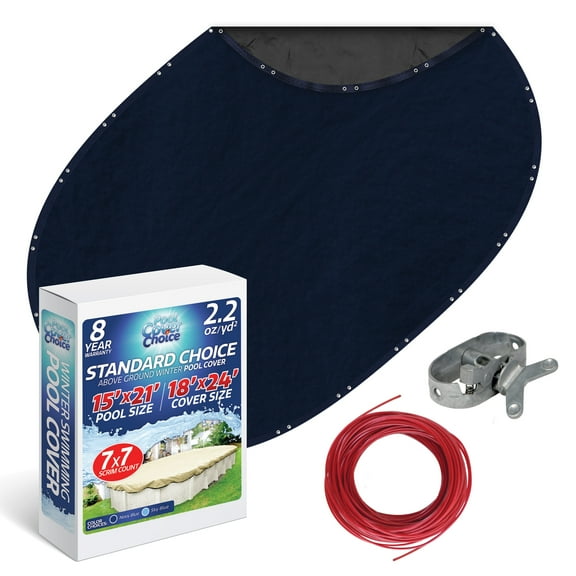 Winter Swimming Pool Cover for 15 ft x 21 ft Aboveground Oval Pool Size, Standard Choice Series, Solid Material, Color - Navy Blue, Pool Cover Choice 361521CHOICE