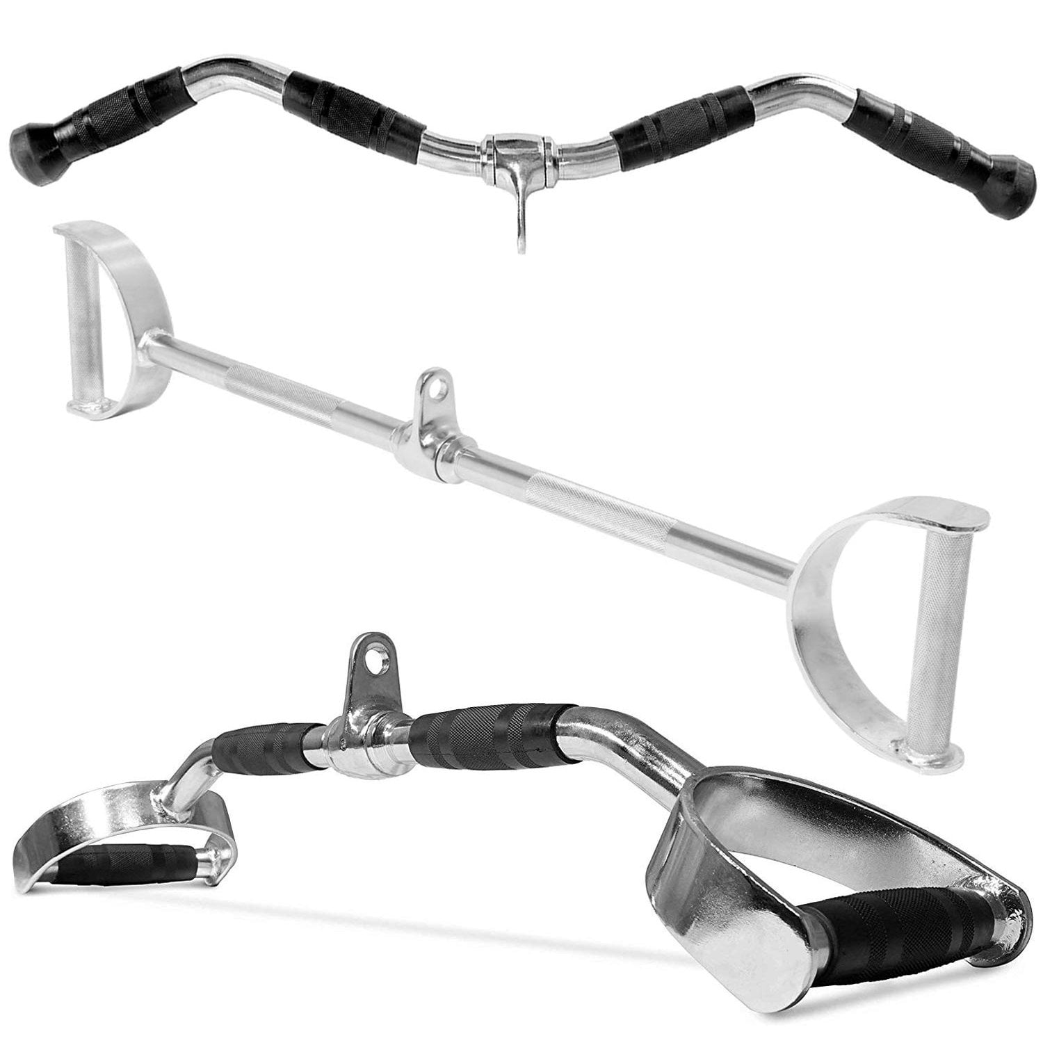 FITNESS MANIAC 28" Chrome LAT Bar Home Gym Cable Attachments Set 30