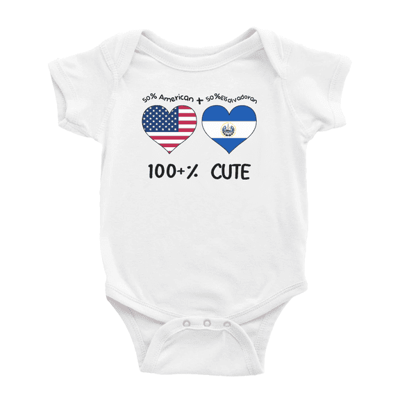 50% El Salvadoran + 50% American = 100+% Cute Baby Romper (White, 6-12 Months)