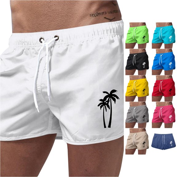 Huowey Men's Swim Trunks Quick Dry Beach Shorts With Tree Print Elastic Waist Drawstring Summer Board Shorts Lightweight Bathing Suit For Swimming Surfing Pool Vacation,S