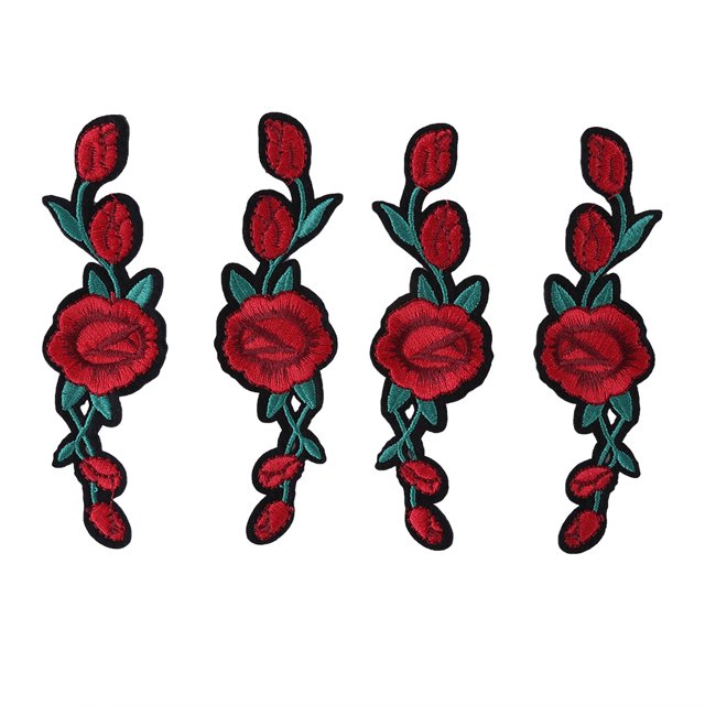 Keyren Parche De Flores De Bordado De Rosas Rojas Decoracion De Ropa Bellamente Estampado 4 Piezas Palo En La Ropa Cortinas O Zapatos Etc ANGGREK Otros