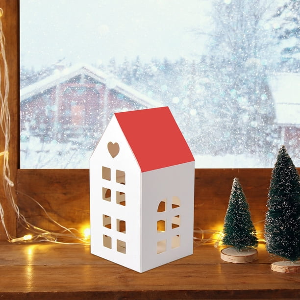 Decoraciones navideñas, adornos navideños, regalos navideños, caja de embalaje para regalo de Navidad con techo rojo blanco, caja de papel festiva con techo rojo, cajas de dulces