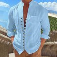 thumbnail image 2 of Casual Pullover for Mens Long Sleeve Solid Button Down Beach Tops,Blue,2XL, 2 of 5