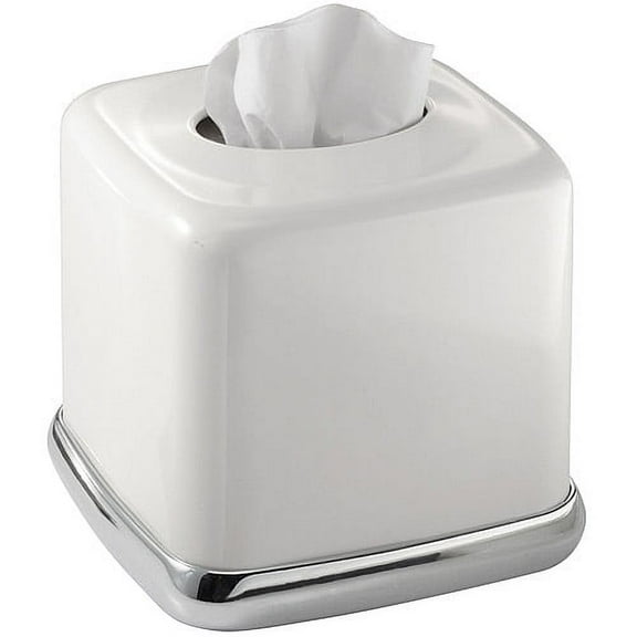 iDesign York Lyra Facial Tissue Box Cover/Holder for Bathroom Vanity, 5.75" x 5.75" x 5.5", White