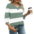 thumbnail image 4 of wdsxpo Womens 3/4 Length Sleeve Shirts Casual V Neck Shirts Striped Basic Tees Dressy Tunic Business Work Shirts Fall Fashion Clothes, 4 of 9