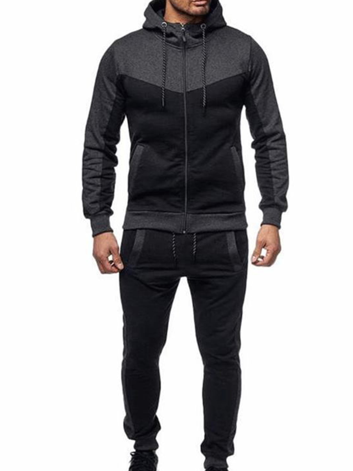 Mens Athletic Tracksuit Full Zip Warm Jogging Sweat Suits Long Sleeve Running Jogging Athletic Sports Set 