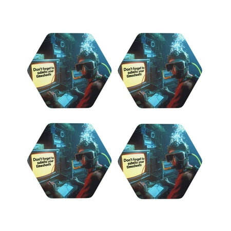 

Leather Coasters Set of 4 - Underwater Office Diver Lightweight Non-Slip Drink Coasters for Desk Anti-Scalding Desk Cup Coasters for Office Table Decor Hexagon