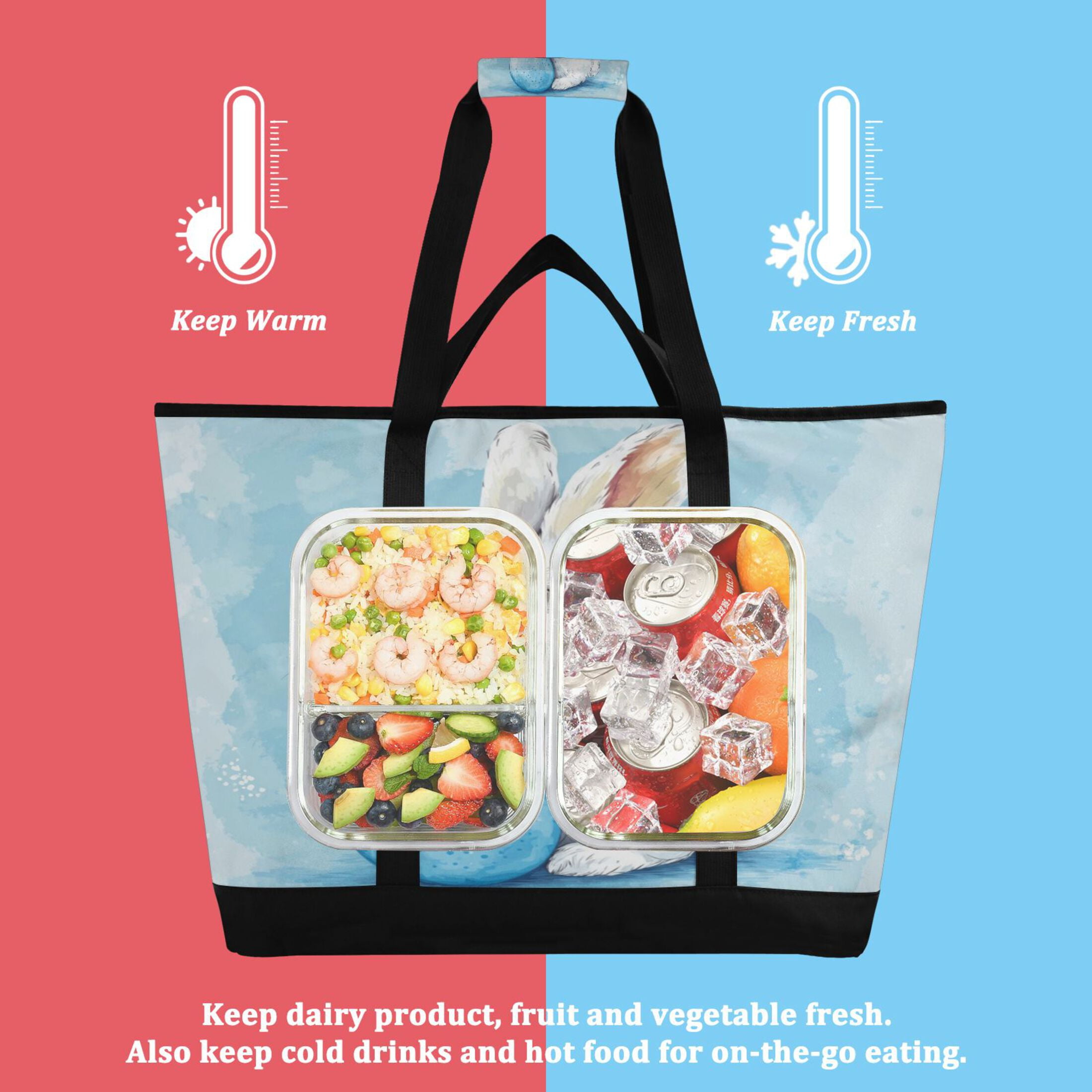 Large Hand-held Ice Pack Picnic Bag Insulation and Refrigeration Suitable for Shopping Picnics and Camping Blue Easter Bunny