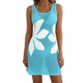 thumbnail image 3 of Xuhomer Summer Cover Ups for Women Floral Hollow Long Sleeve Crew Neck Split Beach Tank Cover Up Bikini Bathing Suits Loose Cami Sunscreen Cover Swimsuit Cover-up Dress Sky Blue M, 3 of 5