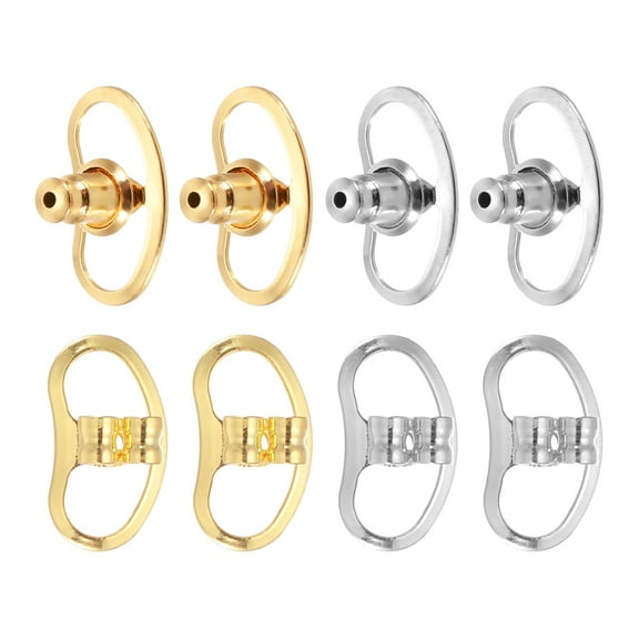 Uxcell Earring Backs Replacements Set, Large Metal Earring Support Lifter Backing with Locking for Heavy Studs Droopy Ears Earlobe (2 Style, Silver/Gold, Pack of 8)