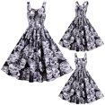 thumbnail image 1 of Robe Rétro Vintage à Manches Courtes pour Femmes, Robe de Cocktail Évasée, Robe Tunique à Manches Courtes pour Halloween, Costume d'Halloween pour Femmes, Robe Squelette Sans Manches Extensible (Blanc&Noir,TTG), 1 of 7