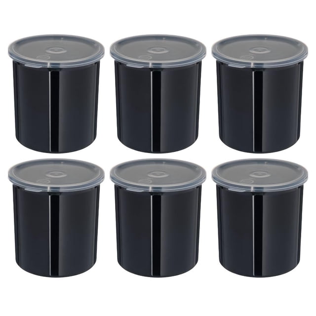 Carlisle FoodService Products Classic Round Storage Container Crock with Lid for Kitchen, Restaurants, Home, Plastic, 2.7 Quarts, Black, (Pack of 6)