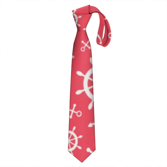 Coastal Nautical Tie for Men - Satin Wedding Necktie with Boat & Compass Pattern, Wrinkle-Resistant Formal Tie for Groomsmen & Professionals